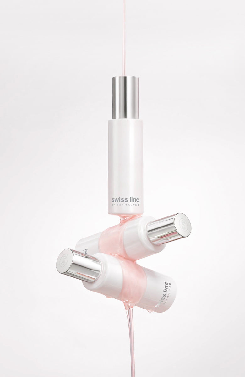 Three products and pink texture