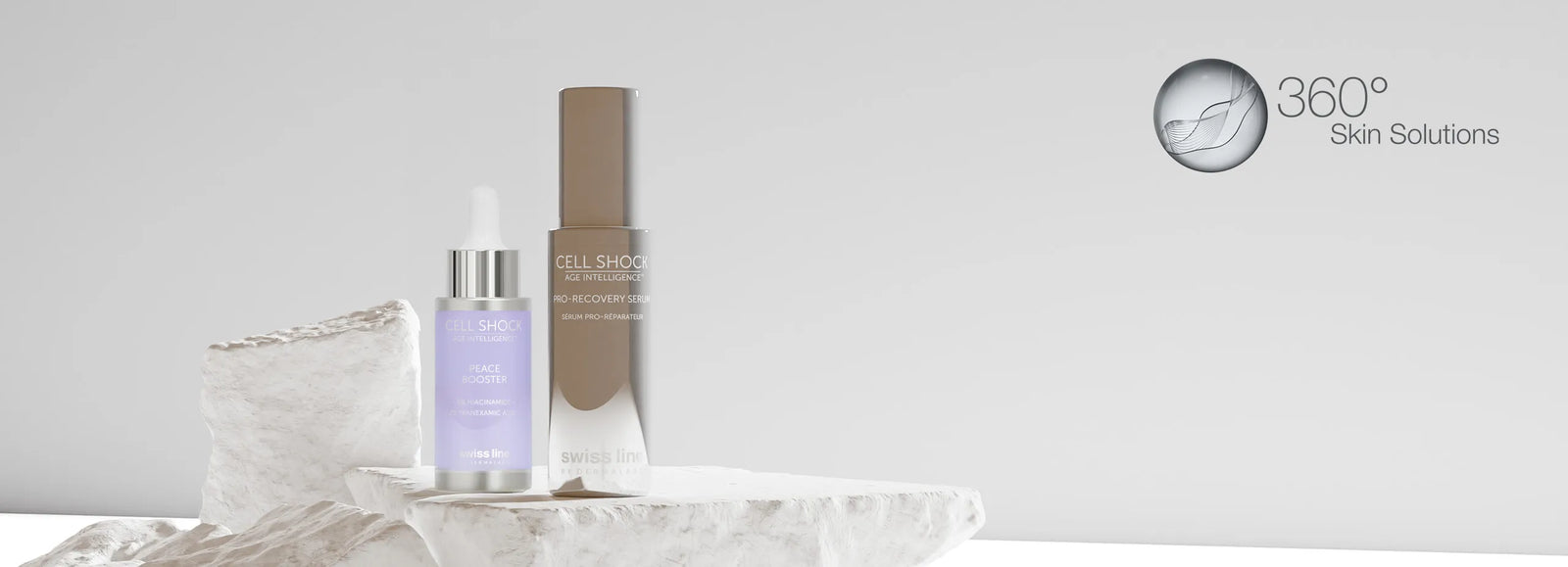 Two Swissline products on a white rock