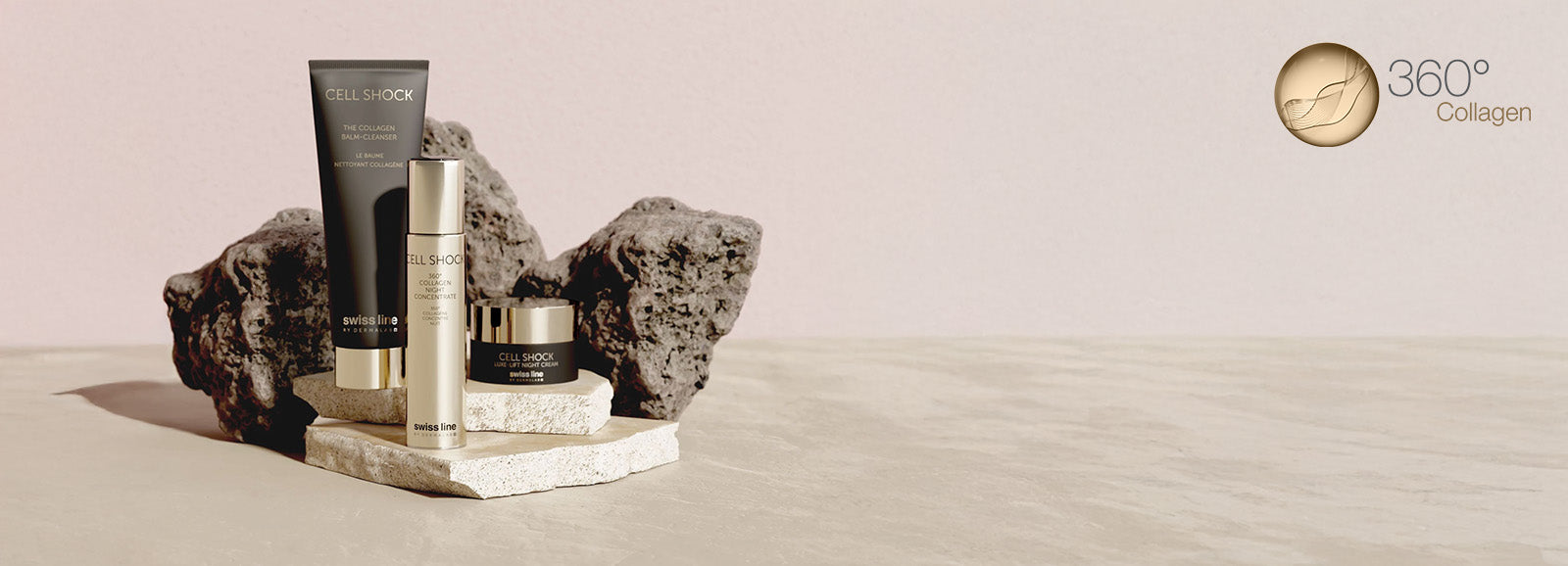 three Swissline product against stone background