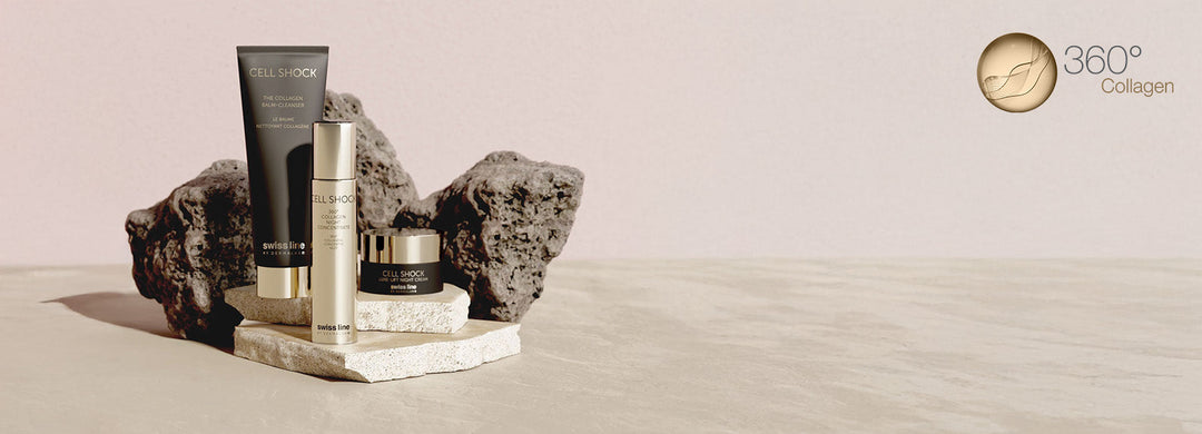 Swissline products against rock background