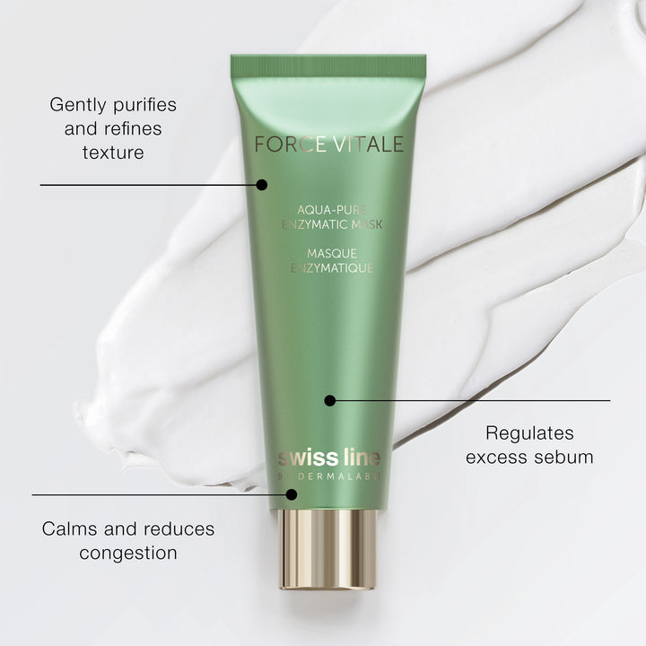 Green skincare product with text on a white background