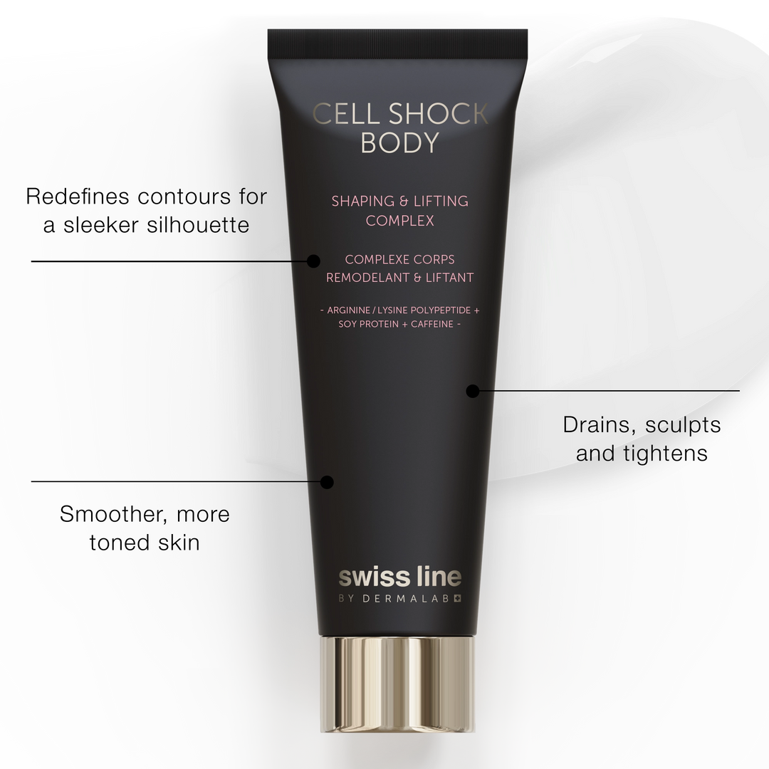 Black tube of Swiss Line Cell Shock Body product on a white background