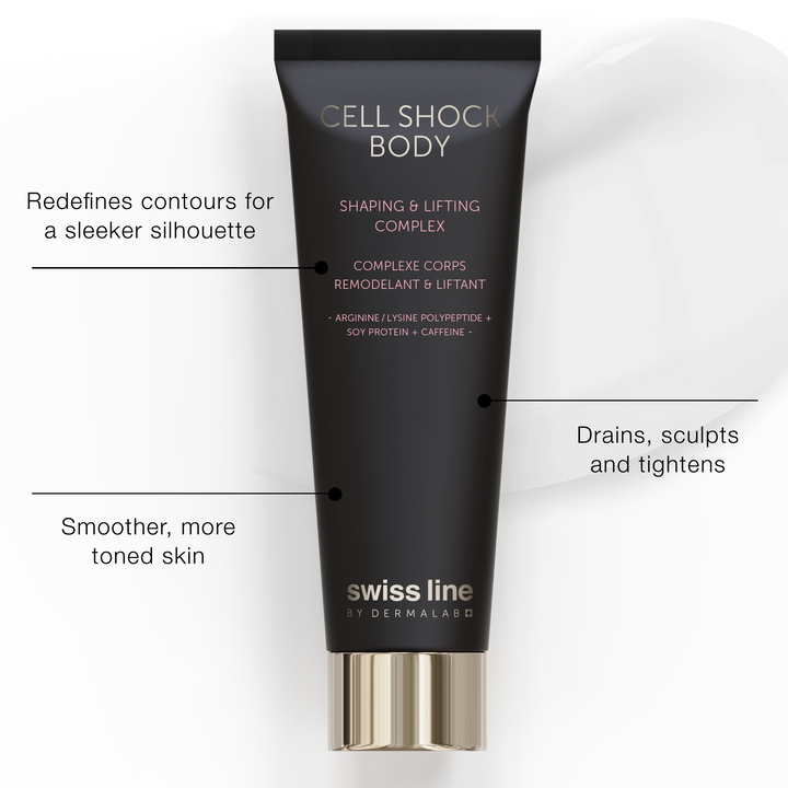 Black tube of Swiss Line Cell Shock Body product on a white background