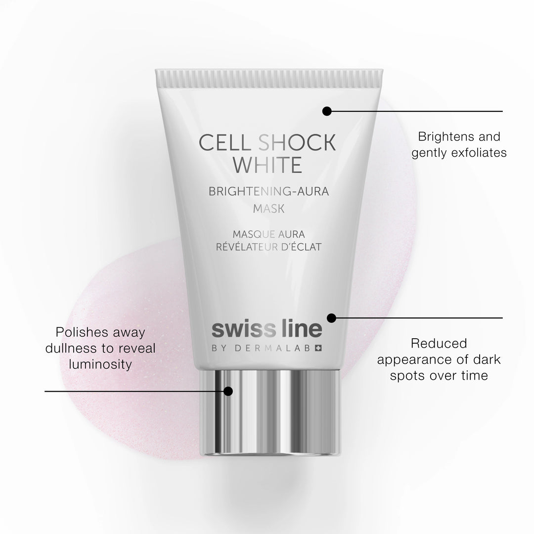 Swissline Cell Shock White skincare product with text on a white background