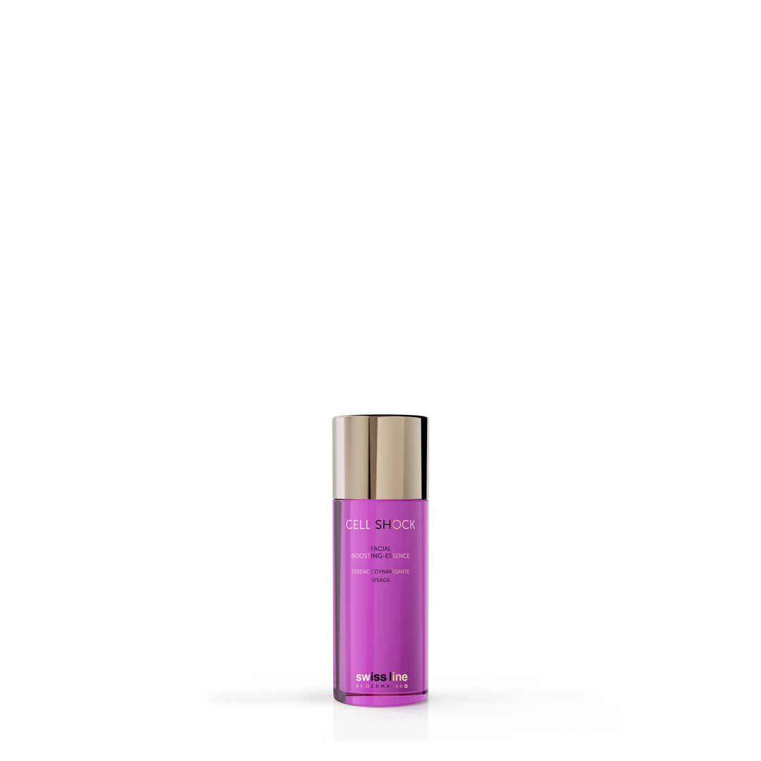 Purple bottle with gold cap on a white background