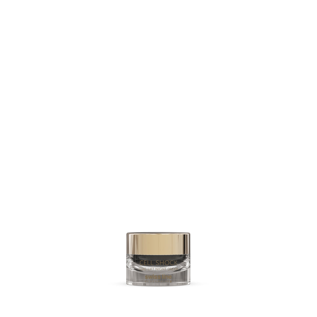 Skincare jar with gold lid on a white background